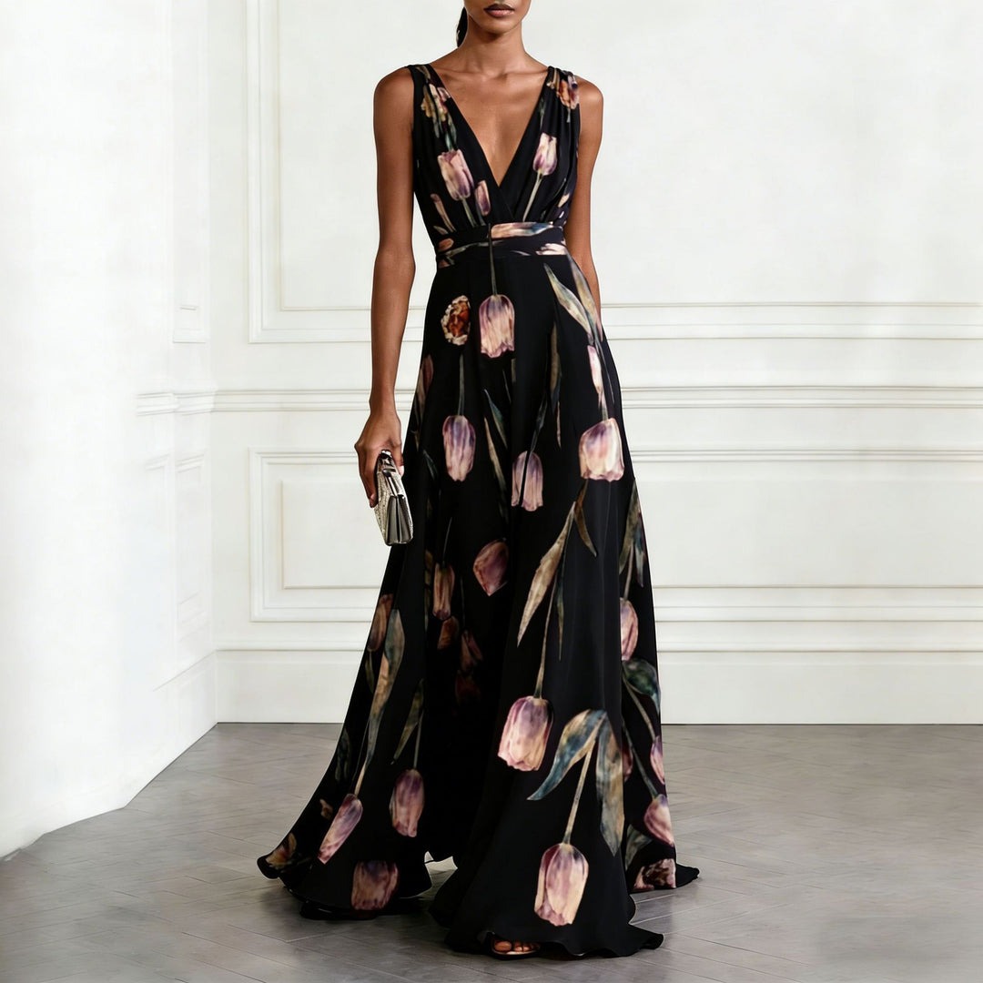 Women’s Elegant Tulip Print Maxi Dress