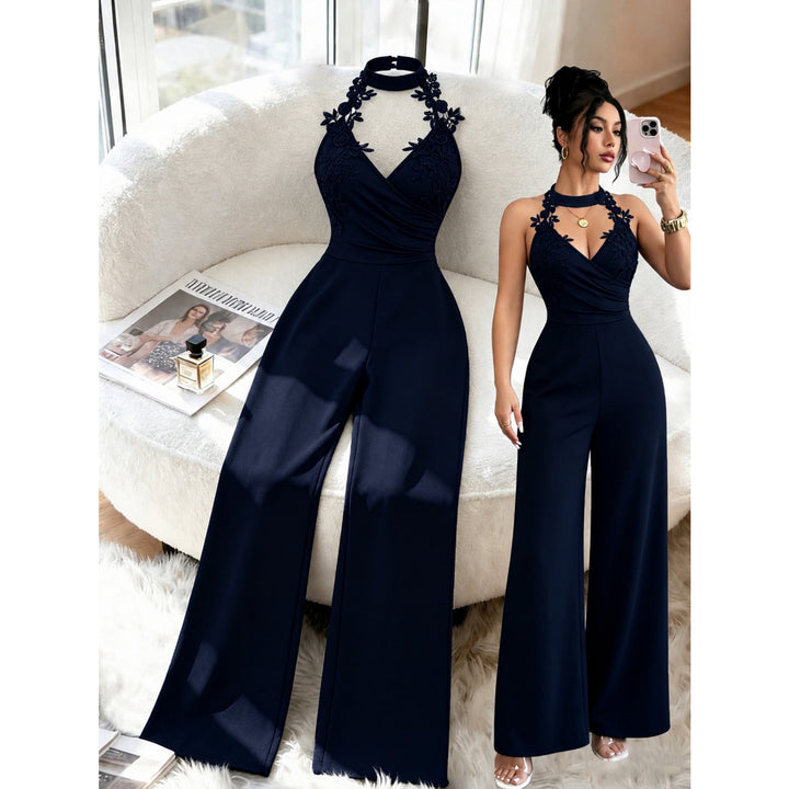 Women’s Lace V Neck Wide Leg Jumpsuit