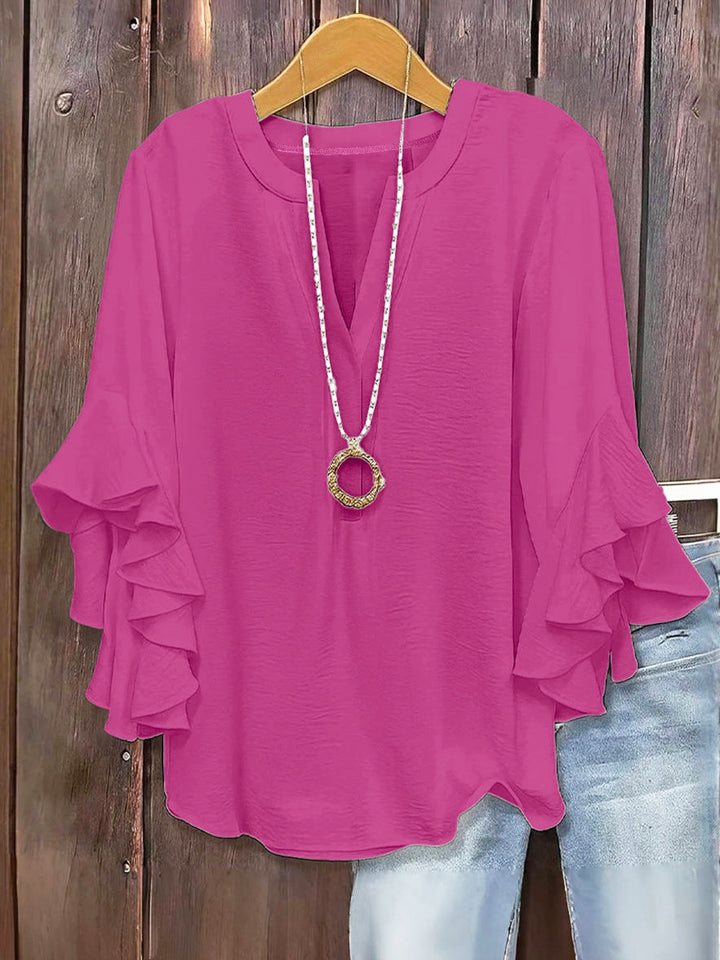Women’s Solid Color Ruffle Sleeve Blouse