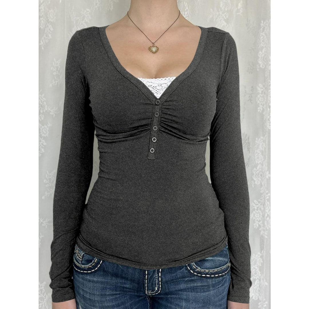 Women’s Y2K Button Front Long Sleeve Top