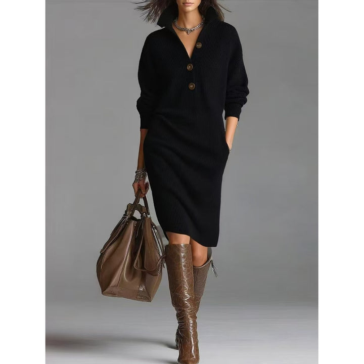 Women’s Button-Up Mock Neck Ribbed Knit Midi Dress(S-5XL)