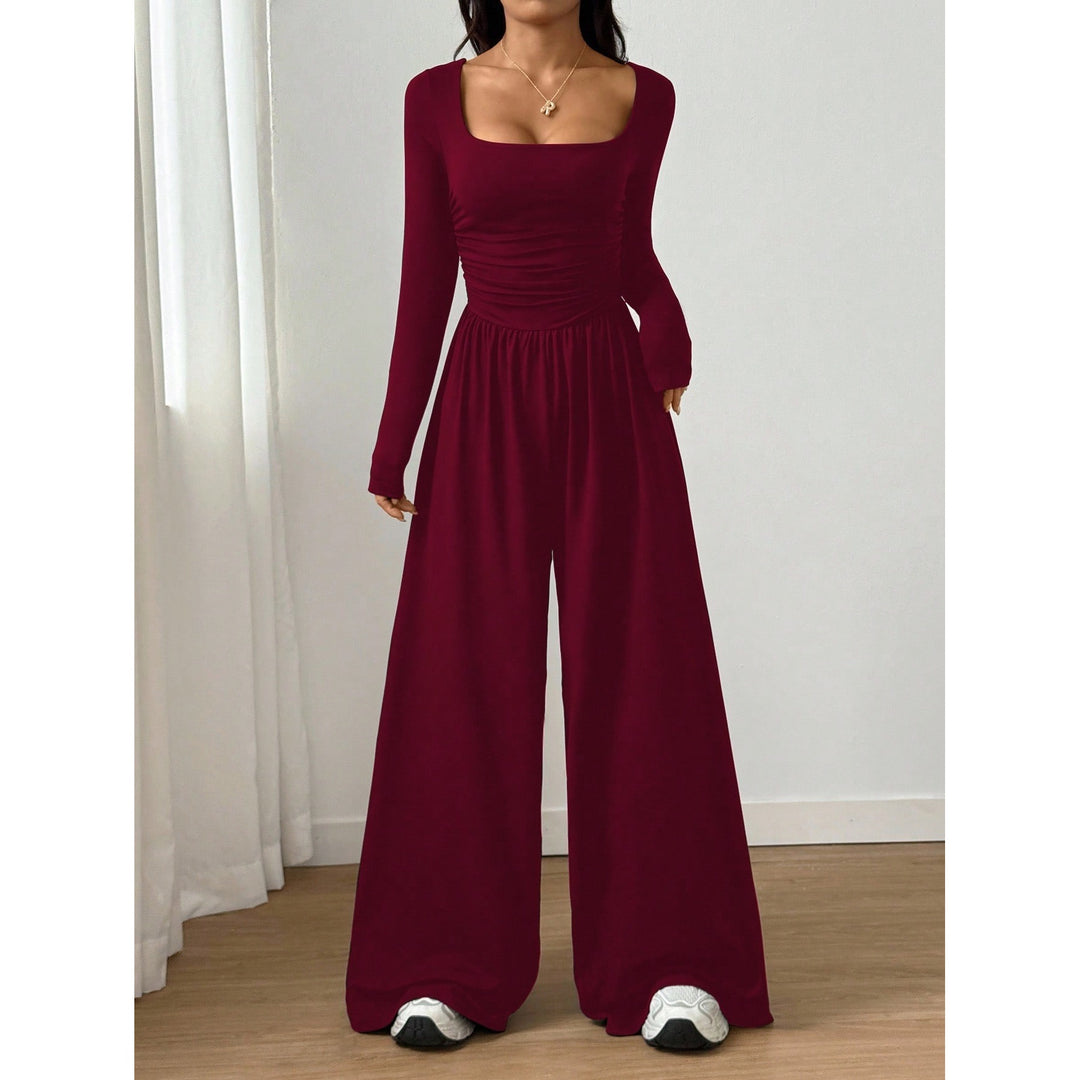 Women’s Solid Color Square Neck Wide Leg Jumpsuit