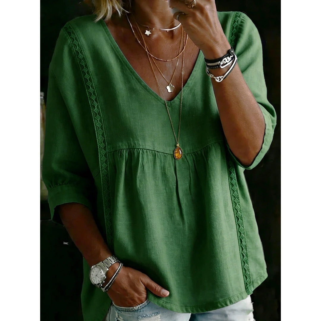 Women’s Lace Trim V Neck Blouse