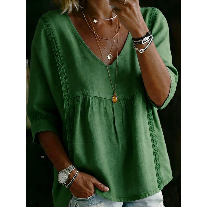 Women’s Lace Trim V Neck Blouse