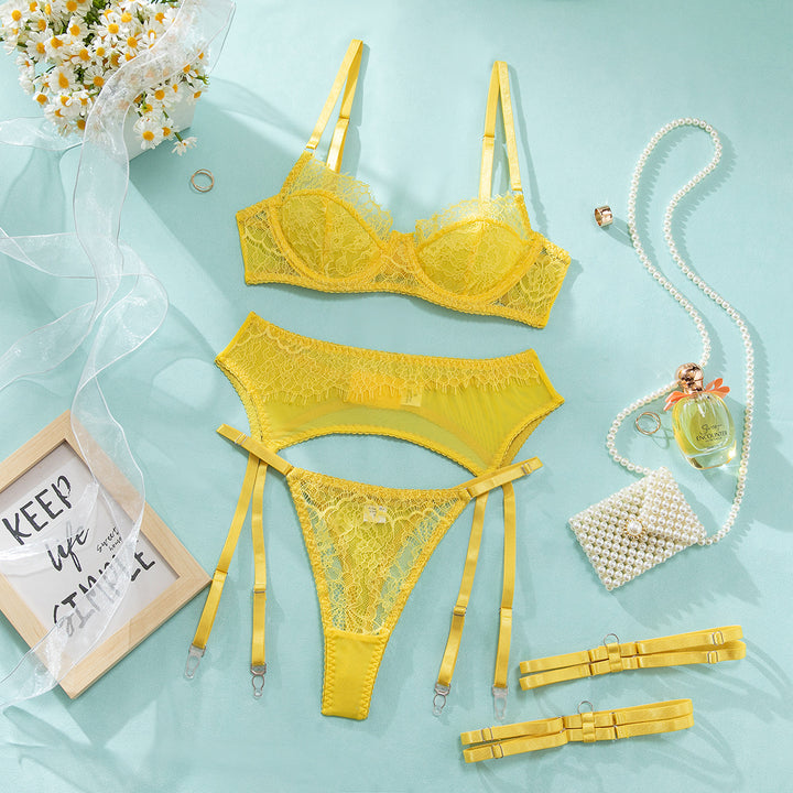 Women’s 4-Piece Lace Lingerie Set – Sheer Mesh