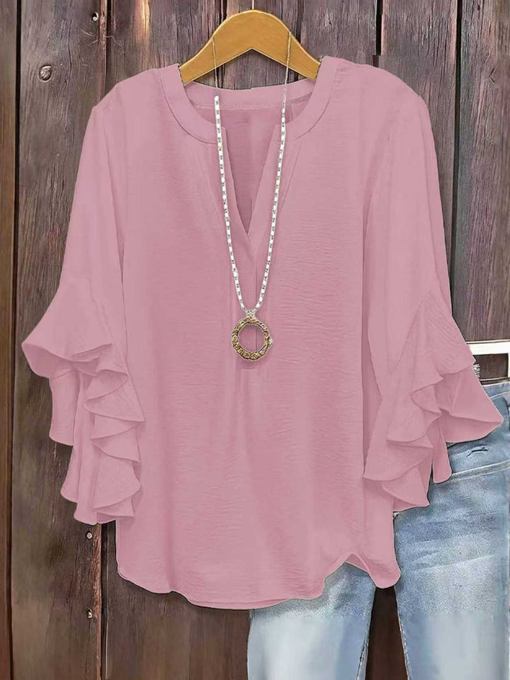 Women’s Solid Color Ruffle Sleeve Blouse