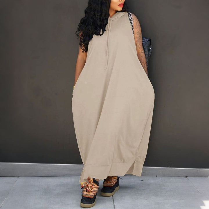 Women’s Hooded Sleeveless Maxi Dress – with Pocket