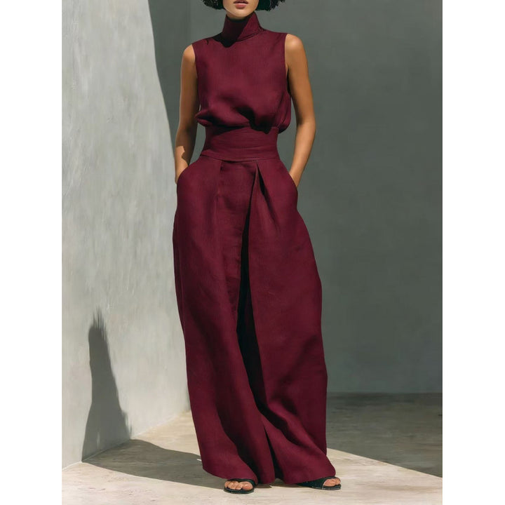Minimalist Linen Sleeveless Wide Leg Pants Set