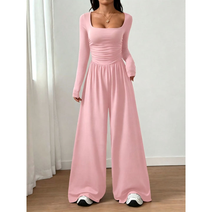 Women’s Solid Color Square Neck Wide Leg Jumpsuit