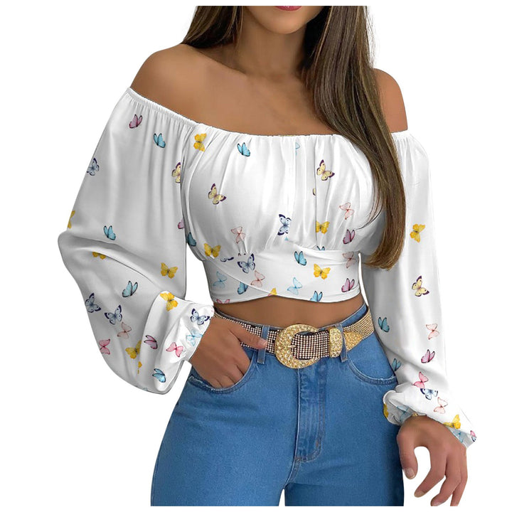 Women’s Long Sleeve Wrap Crop Top – Off-Shoulder V-Neck Cross Front Tie Top