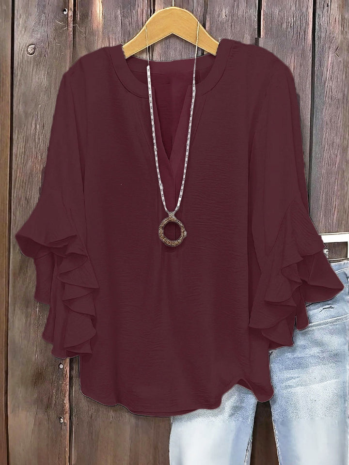 Women’s Solid Color Ruffle Sleeve Blouse