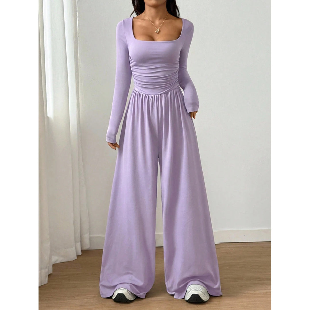 Women’s Solid Color Square Neck Wide Leg Jumpsuit