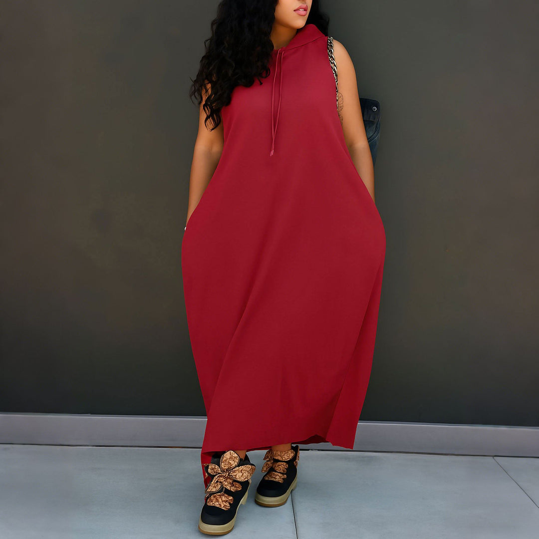 Women’s Hooded Sleeveless Maxi Dress – with Pocket