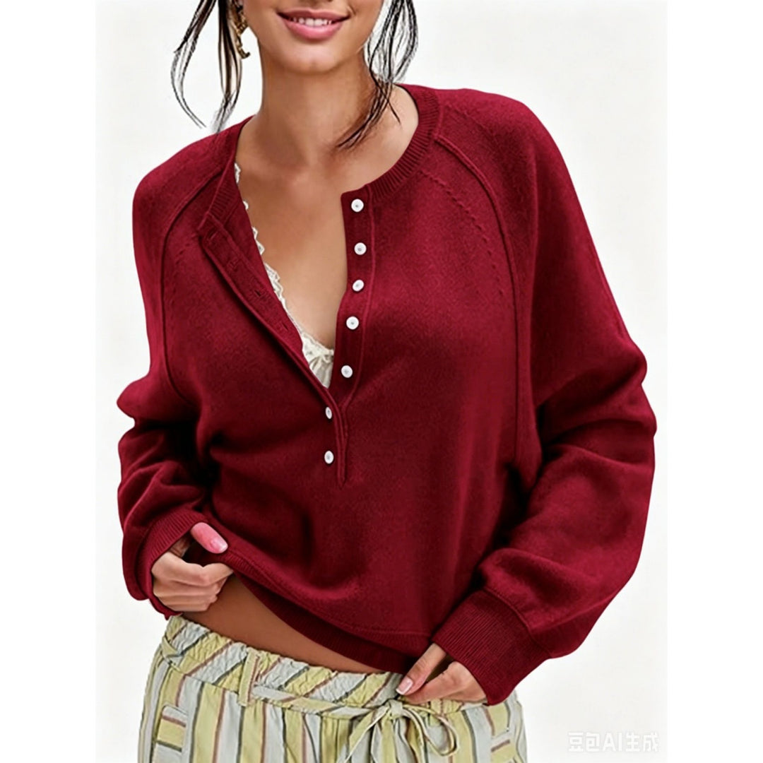 Women’s Casual Henley Knit Sweater Top