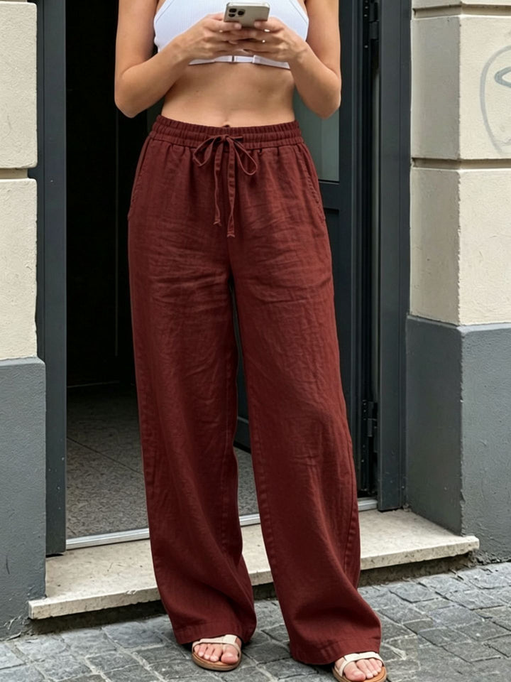 Relaxed Linen Blend Wide Leg Pants