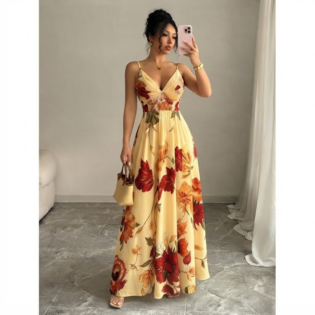 Women’s Floral V-Neck Maxi Dress