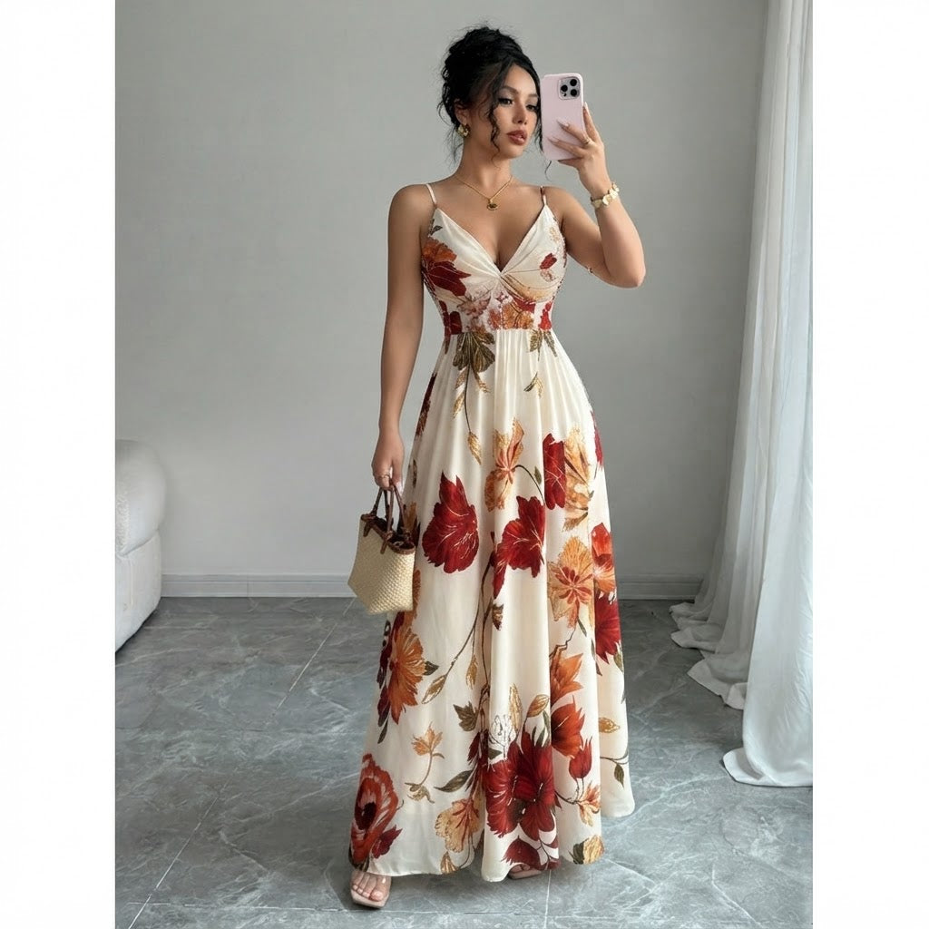 Women’s Floral V-Neck Maxi Dress