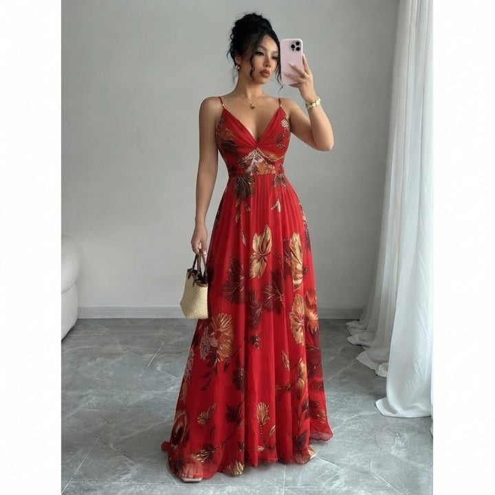 Women’s Floral V-Neck Maxi Dress