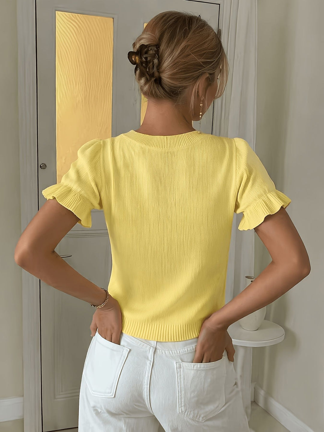 Women’s Ribbed Knit Short Sleeve Top&nbsp;